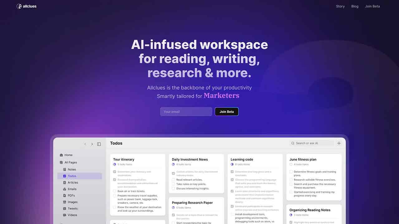 Allclues - The AI-infused space to read, write and think
