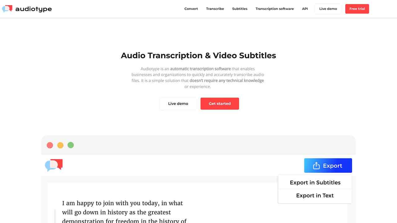 Audiotype - Audio Transcription and Video Subtitles