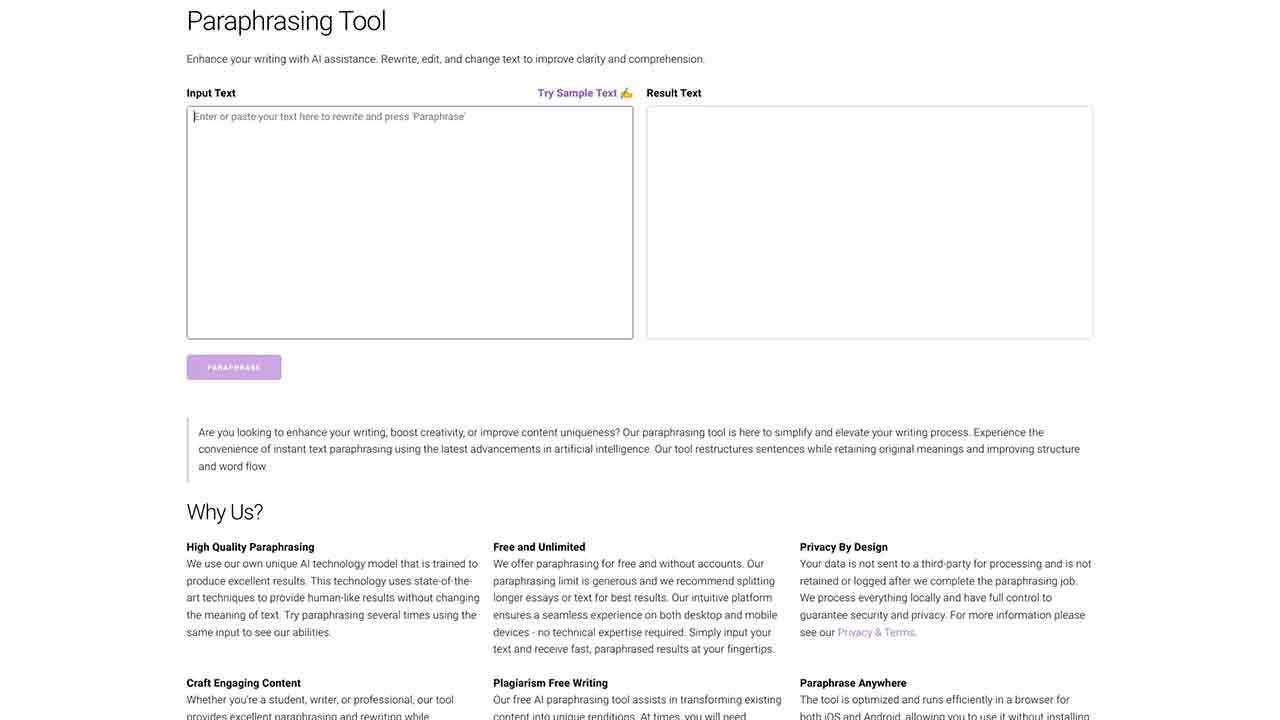 Paraphrasing Tool - Free AI Paraphraser