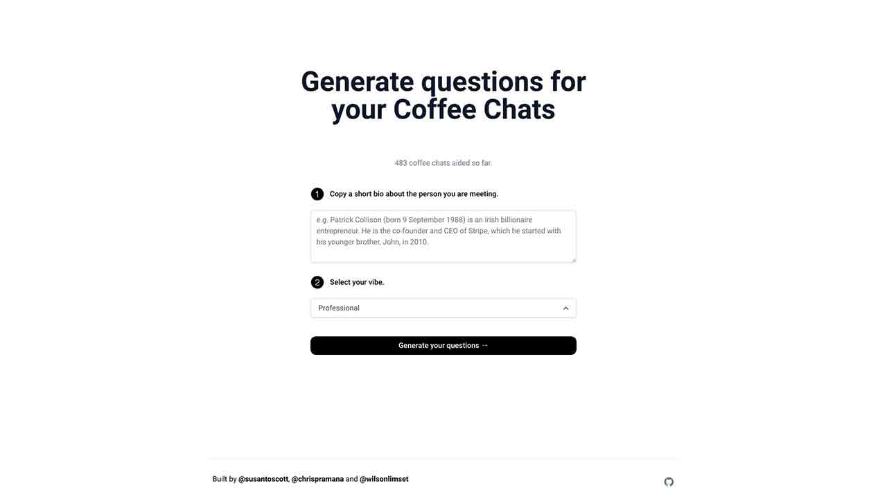 Podcast and coffee chat question generator
