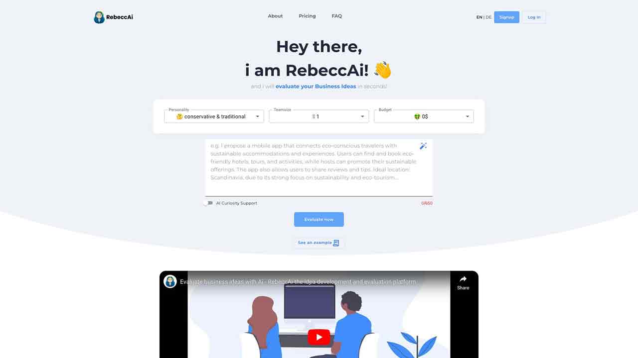 RebeccAi - AI-powered business idea evaluation and validation tool