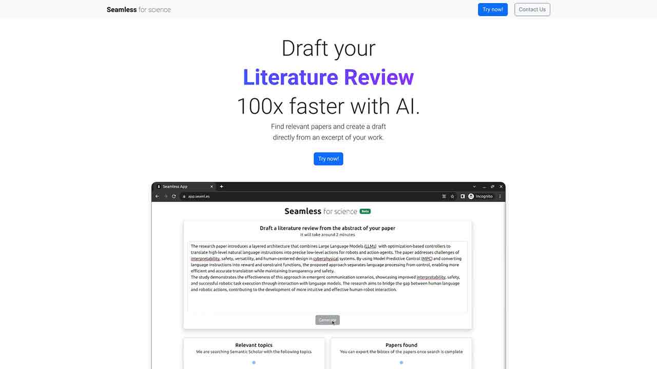 Seamless - AI Literature Review Tool for Scientific Research